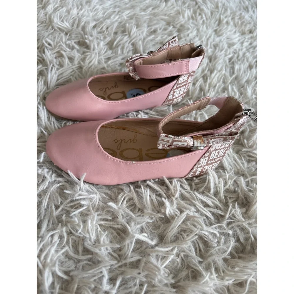 Bebe Girls Pink Ankle Strap Ballet Flats Logo Bow Dress Shoes Size 9 11841891020